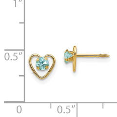 14k Madi K 3mm Genuine Aquamarine Birthstone Heart Earrings