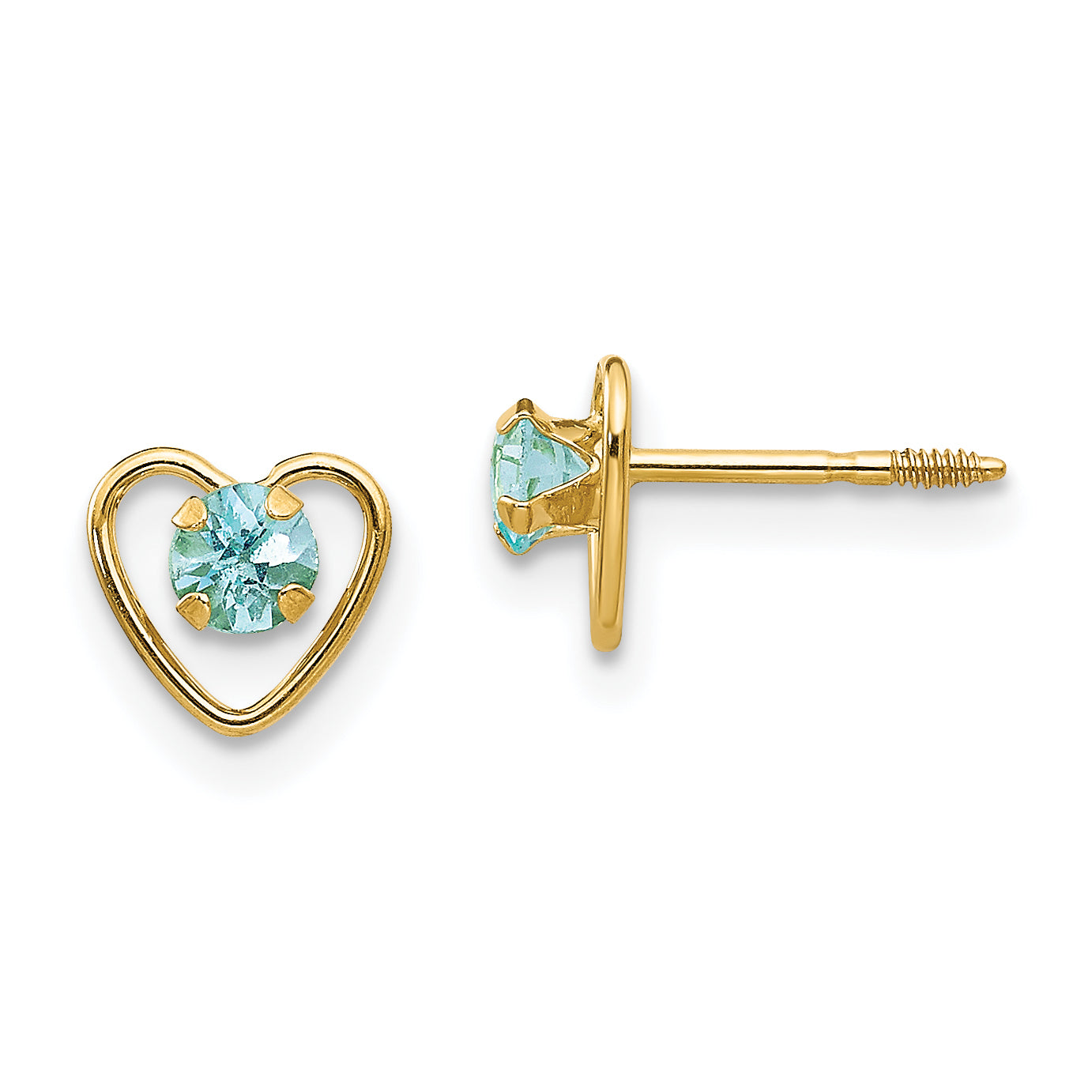 14k Madi K 3mm Genuine Aquamarine Birthstone Heart Earrings