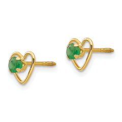 14k Madi K 3mm Created Emerald Birthstone Heart Earrings