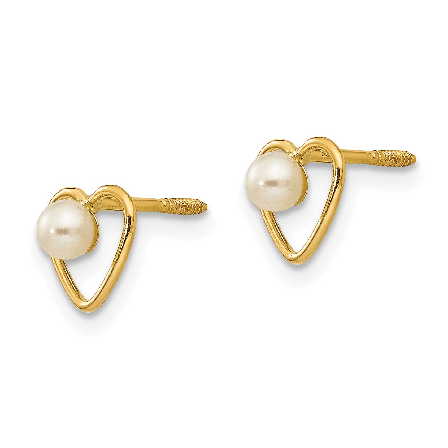 14K Gold Freshwater Pearl Heart Earrings with Polished Finish for June Birthstone Secondary image