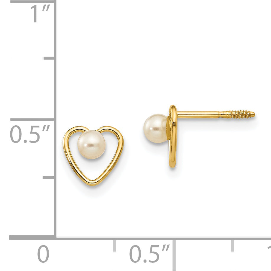 14k Madi K 3mm FW Cultured Pearl Birthstone Heart Earrings