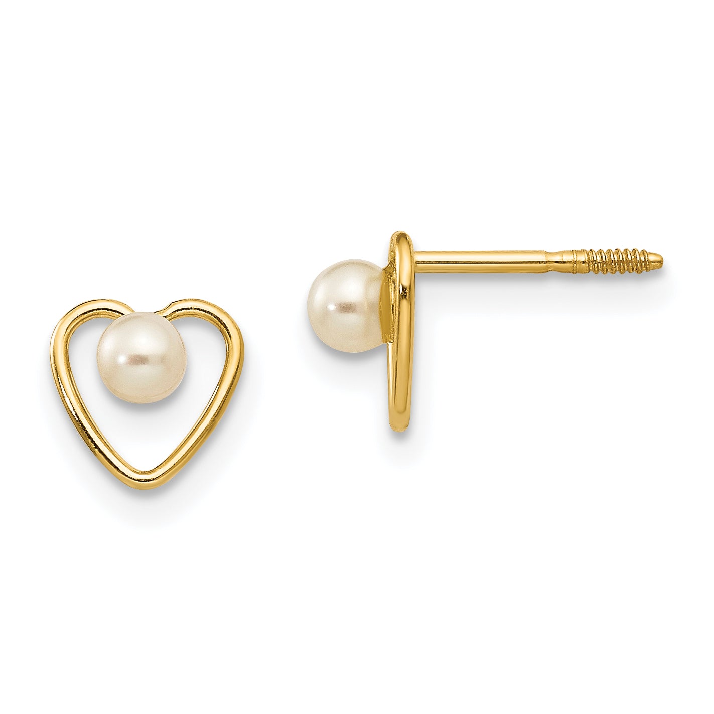 14k Madi K 3mm FW Cultured Pearl Birthstone Heart Earrings Main image