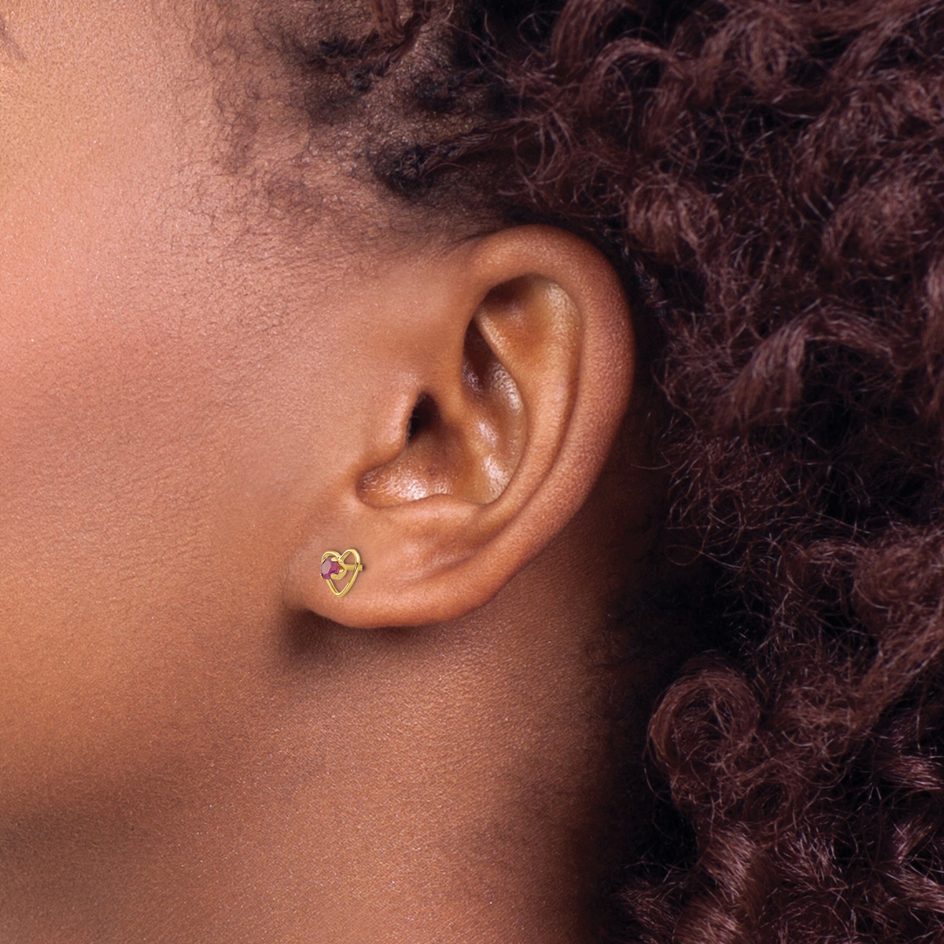 14k Madi K 3mm Created Ruby Birthstone Heart Earrings