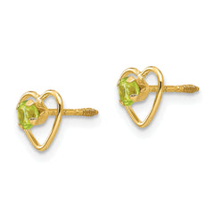 14K Gold Peridot Heart Earrings with Natural August Birthstone