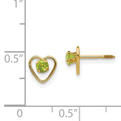 14K Gold Peridot Heart Earrings with Natural August Birthstone