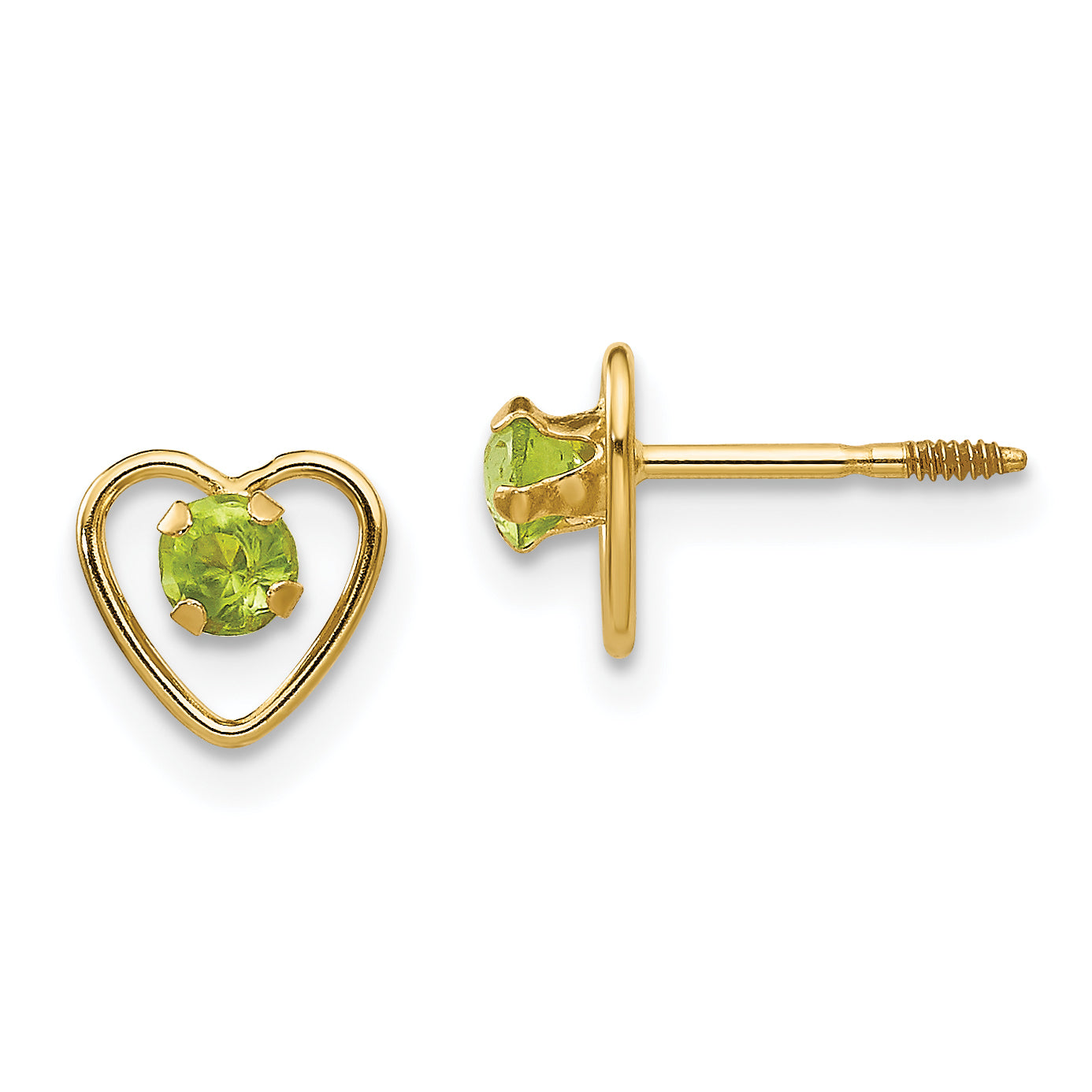 14k Madi K 3mm Genuine Peridot Birthstone Heart Earrings Main image