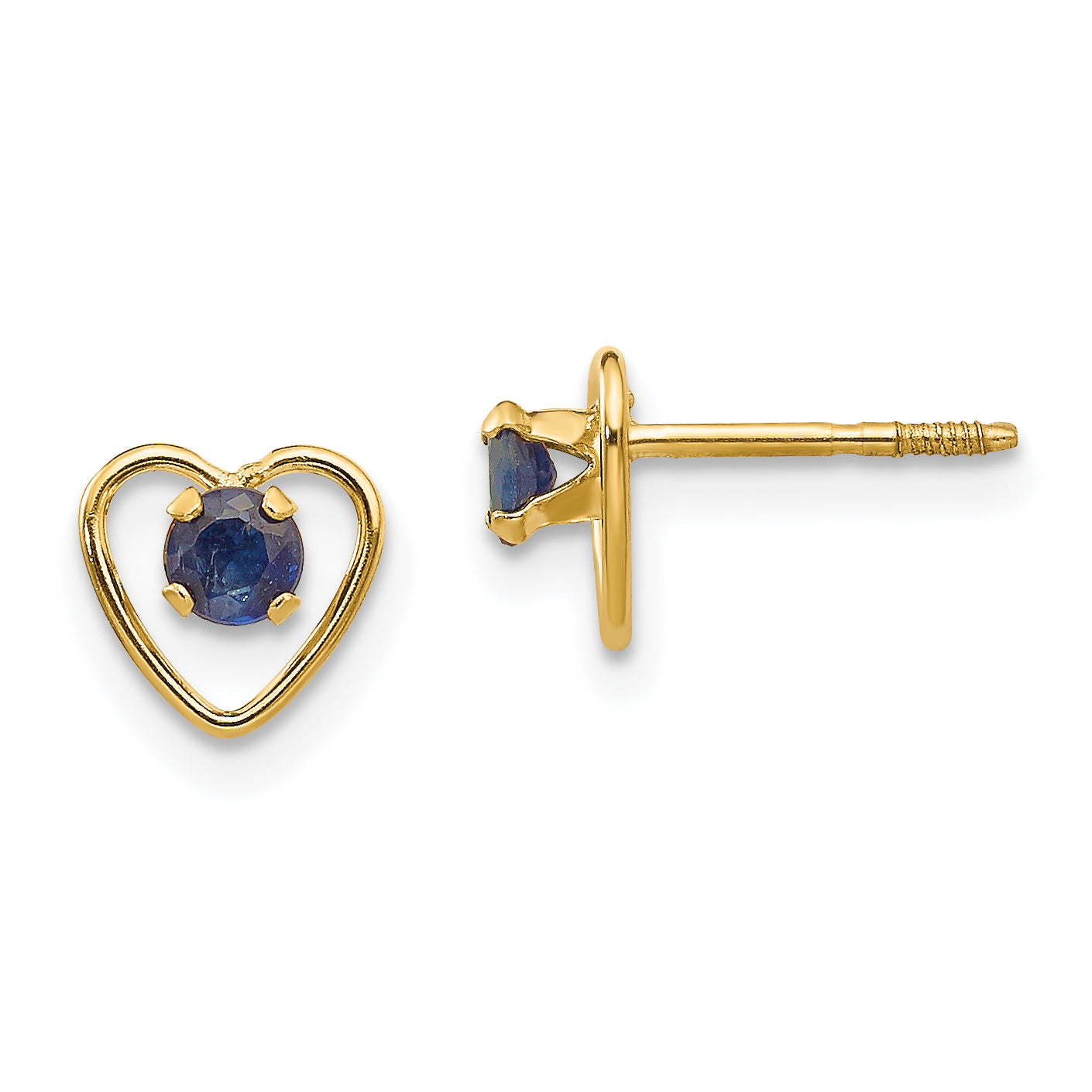 14k Madi K 3mm Created Sapphire Birthstone Heart Earrings Main image