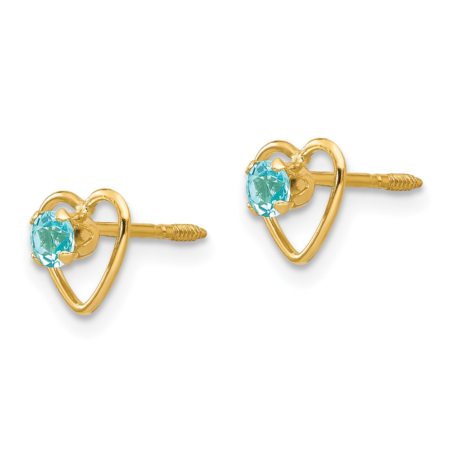14k Madi K 3mm Genuine Blue Topaz Birthstone Heart Earrings Secondary image