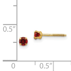 14K Gold Garnet Stud Earrings with Natural Red Stones Polished Finish