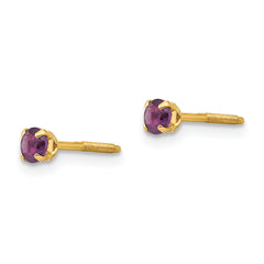 14K Gold Amethyst Stud Earrings with Polished Finish, Nickel-Free