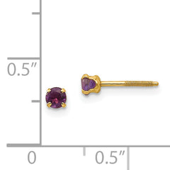 14K Gold Amethyst Stud Earrings with Polished Finish, Nickel-Free