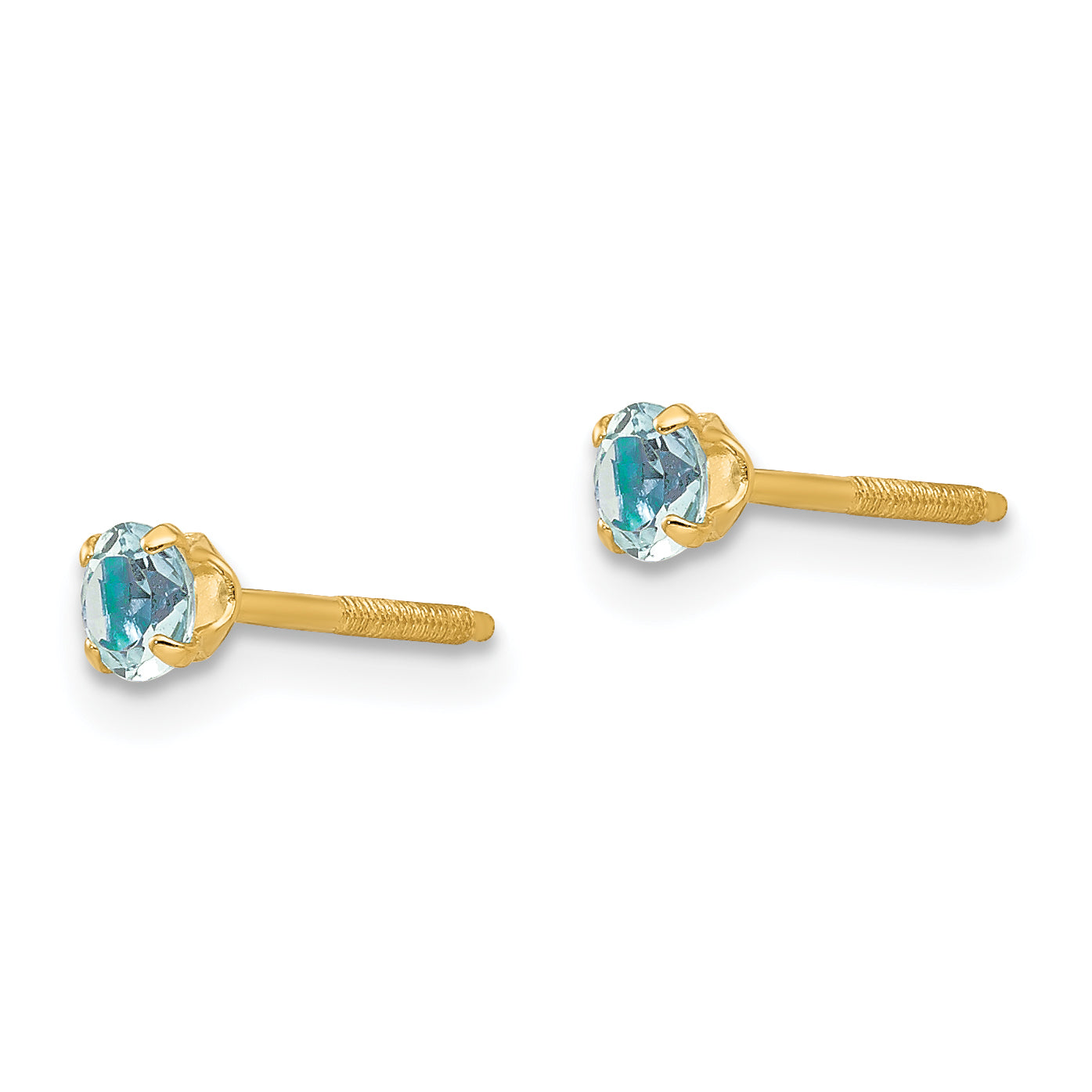 14K Yellow Gold Aquamarine Stud Earrings with Polished Finish March Birthstone Secondary image