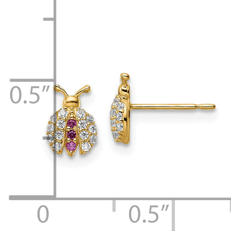 14k Madi K Clear & Red CZ Lady Bug Post Earrings
