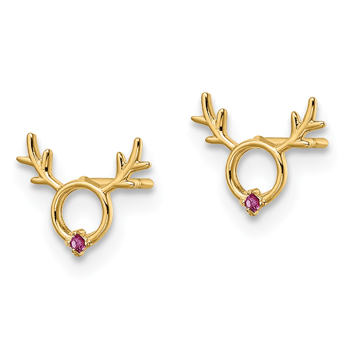 14k Madi K Red CZ Reindeer Post Earrings