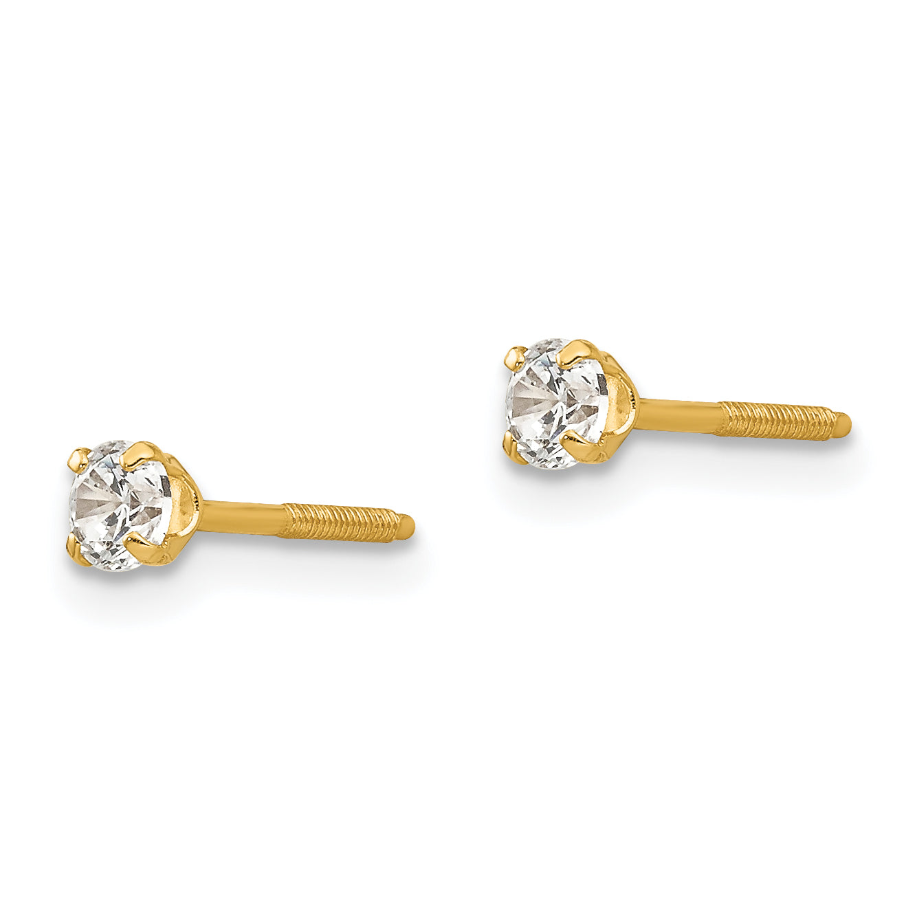 14K Gold Cubic Zirconia Stud Earrings with Polished Finish Secondary image