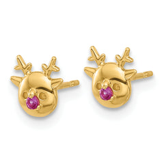 14k Madi K Polished CZ Reindeer Post Earrings
