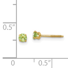 14K Gold Peridot Stud Earrings with Polished Finish and Screw Back