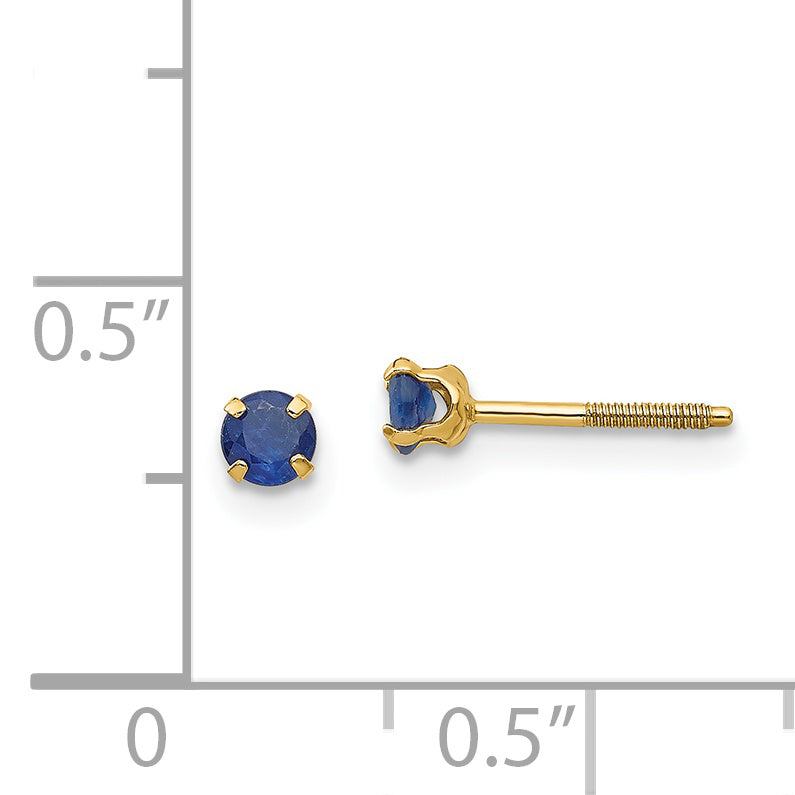 14K Gold Sapphire Birthstone Stud Earrings with Polished Finish