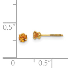 14K Gold Citrine Birthstone Stud Earrings with Polished Finish