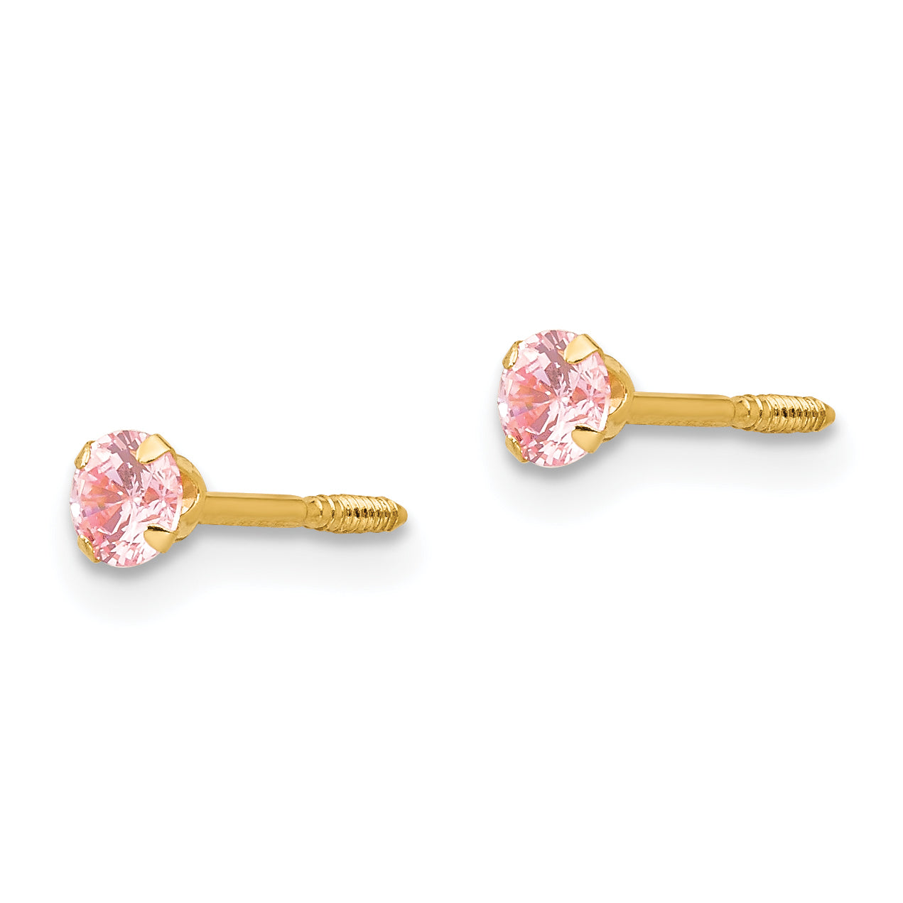 14K Gold Pink CZ Stud Earrings with Polished Finish and Screw Back Secondary image