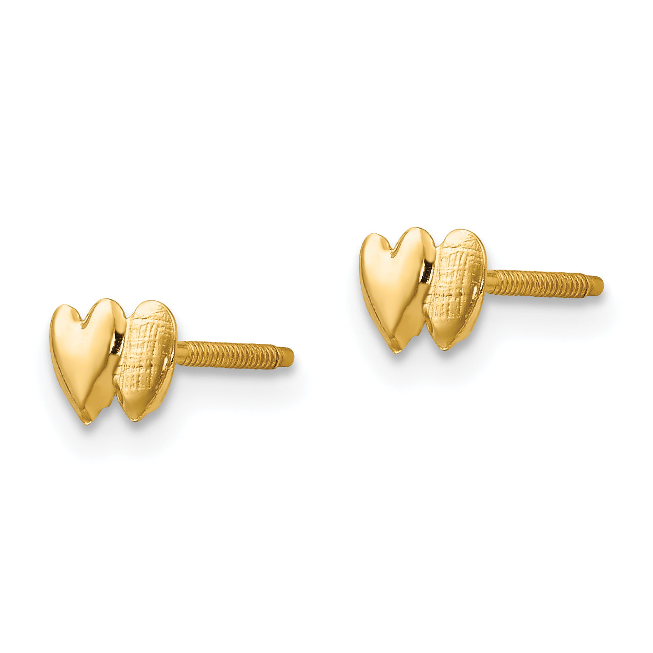 14K Gold Double Heart Earrings with Polished Finish and Screw Back Secondary image