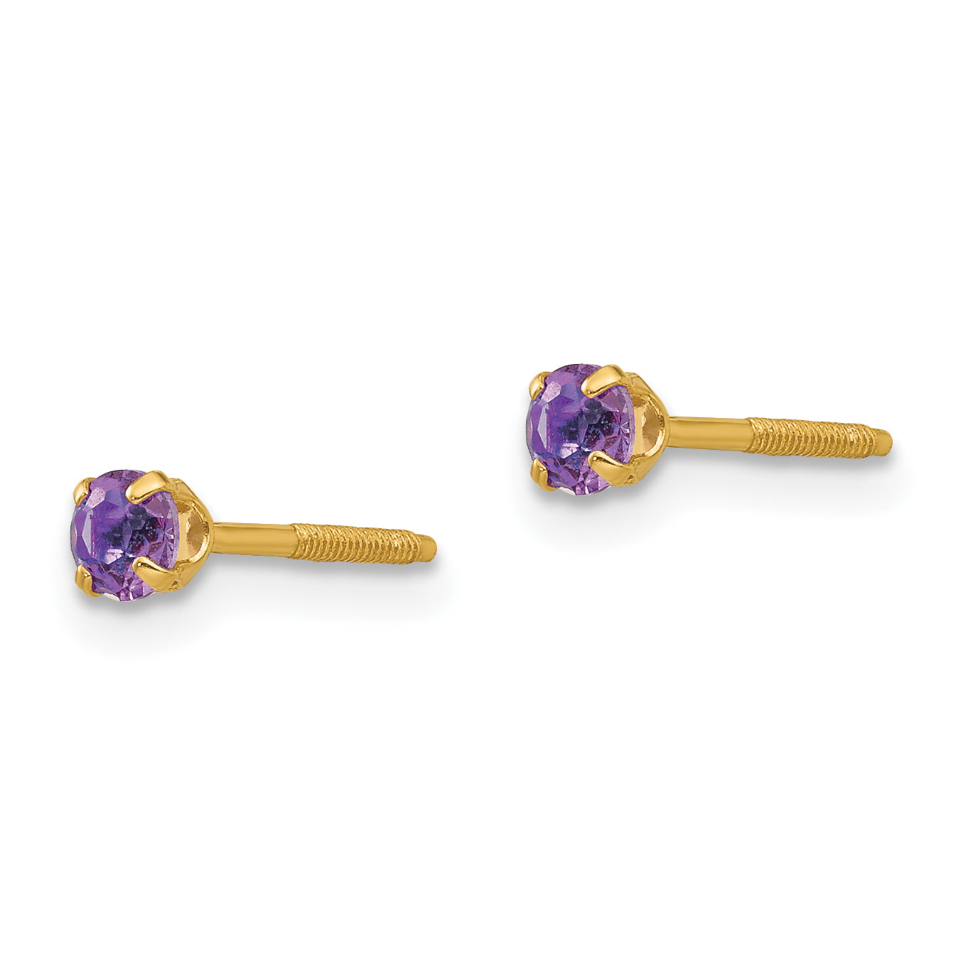 14K Gold Amethyst Birthstone Stud Earrings  Polished, Nickel-Free, February