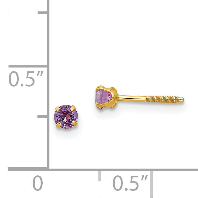 14k Madi K 3mm Imitation Amethyst Birthstone Earrings (Feb)