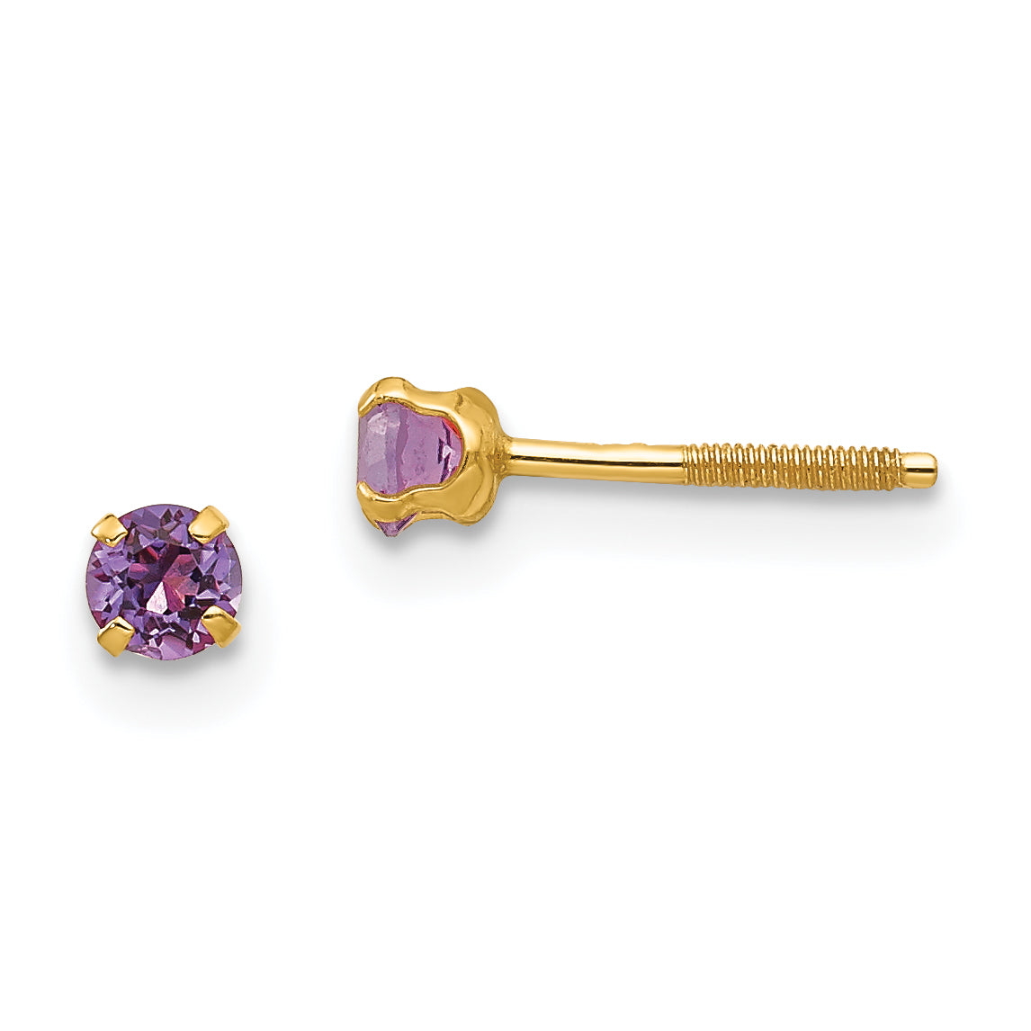 14k Madi K 3mm Imitation Amethyst Birthstone Earrings (Feb) Main image