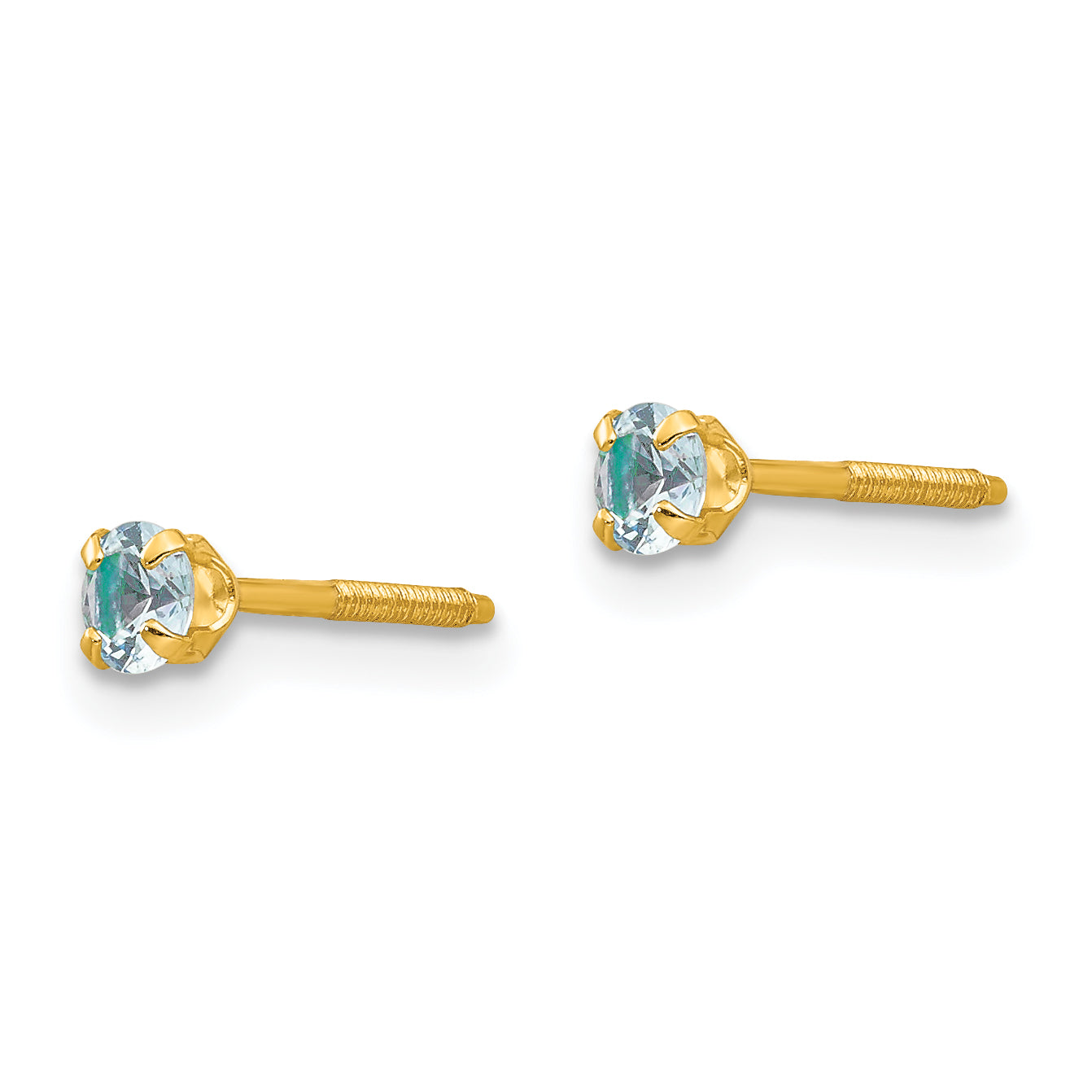 14K Gold Aquamarine Birthstone Stud Earrings  March, Nickel-Free, Polished