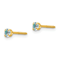 14k Madi K 3mm Imitation Aquamarine Birthstone Earrings (Mar)