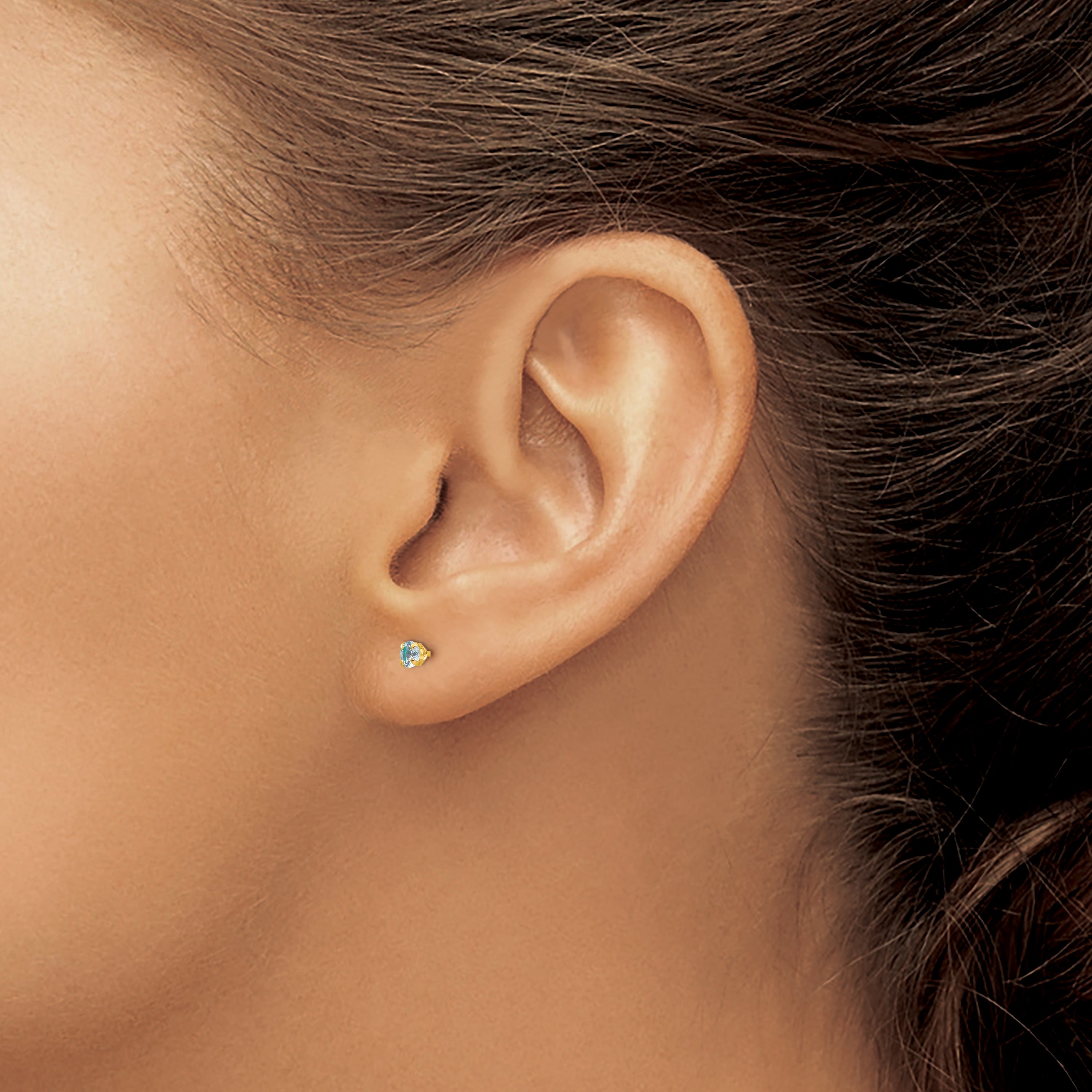 14K Gold Aquamarine Birthstone Stud Earrings  March, Nickel-Free, Polished