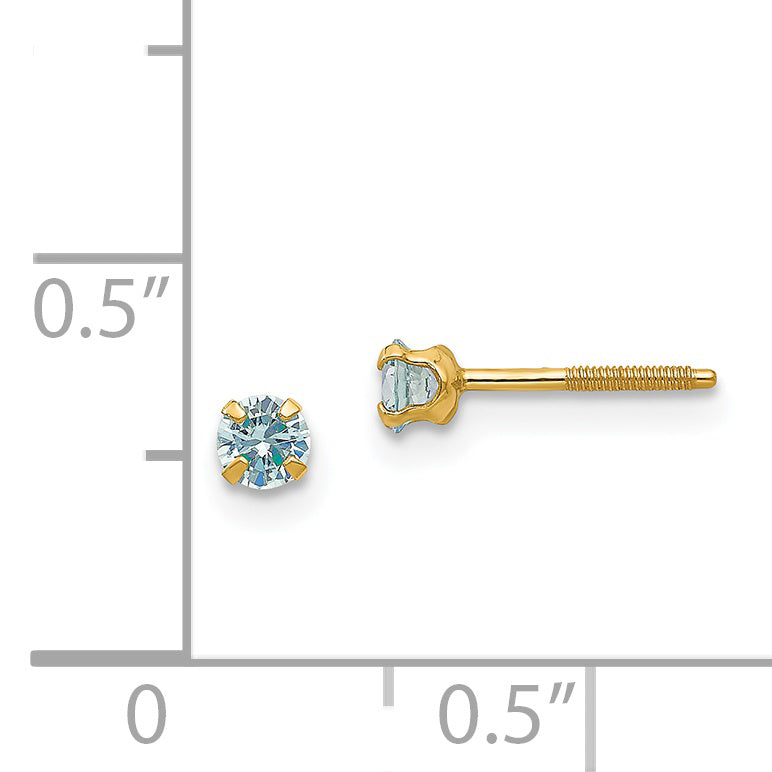 14k Madi K 3mm Imitation Aquamarine Birthstone Earrings (Mar)