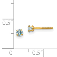 14K Gold Aquamarine Birthstone Stud Earrings  March, Nickel-Free, Polished