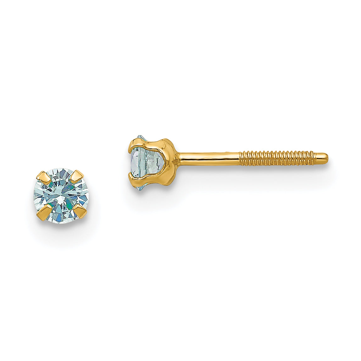14k Madi K 3mm Imitation Aquamarine Birthstone Earrings (Mar) Main image