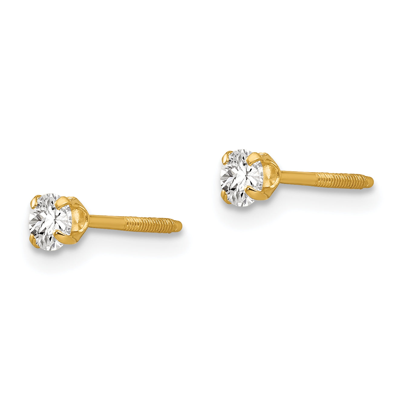 14K Gold Stud Earrings with Polished Synthetic April Birthstone, Nickel-Free Secondary image