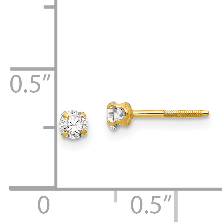 14K Gold Stud Earrings with Polished Synthetic April Birthstone, Nickel-Free
