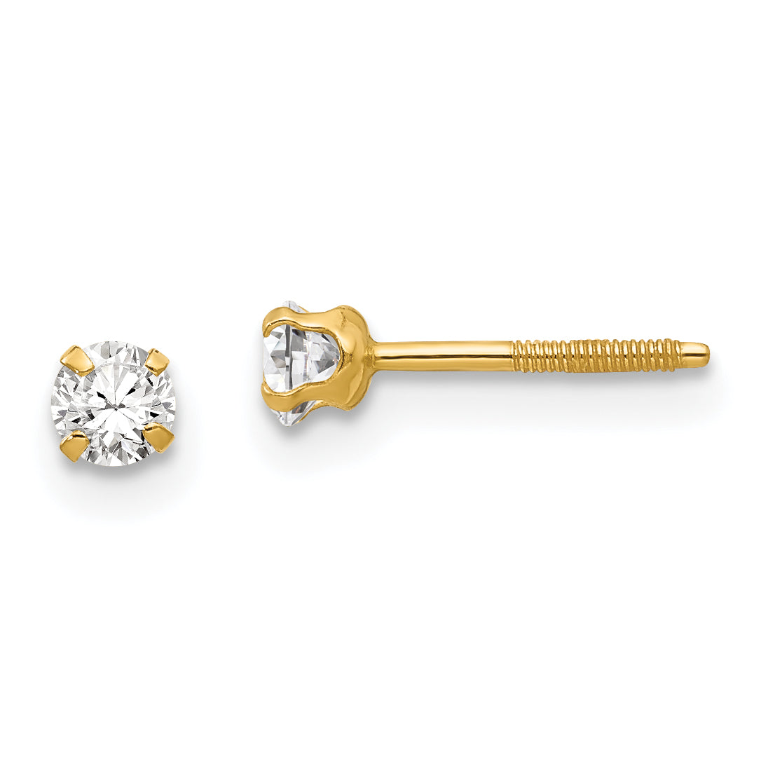 14k Madi K 3mm Imitation April Birthstone Earrings