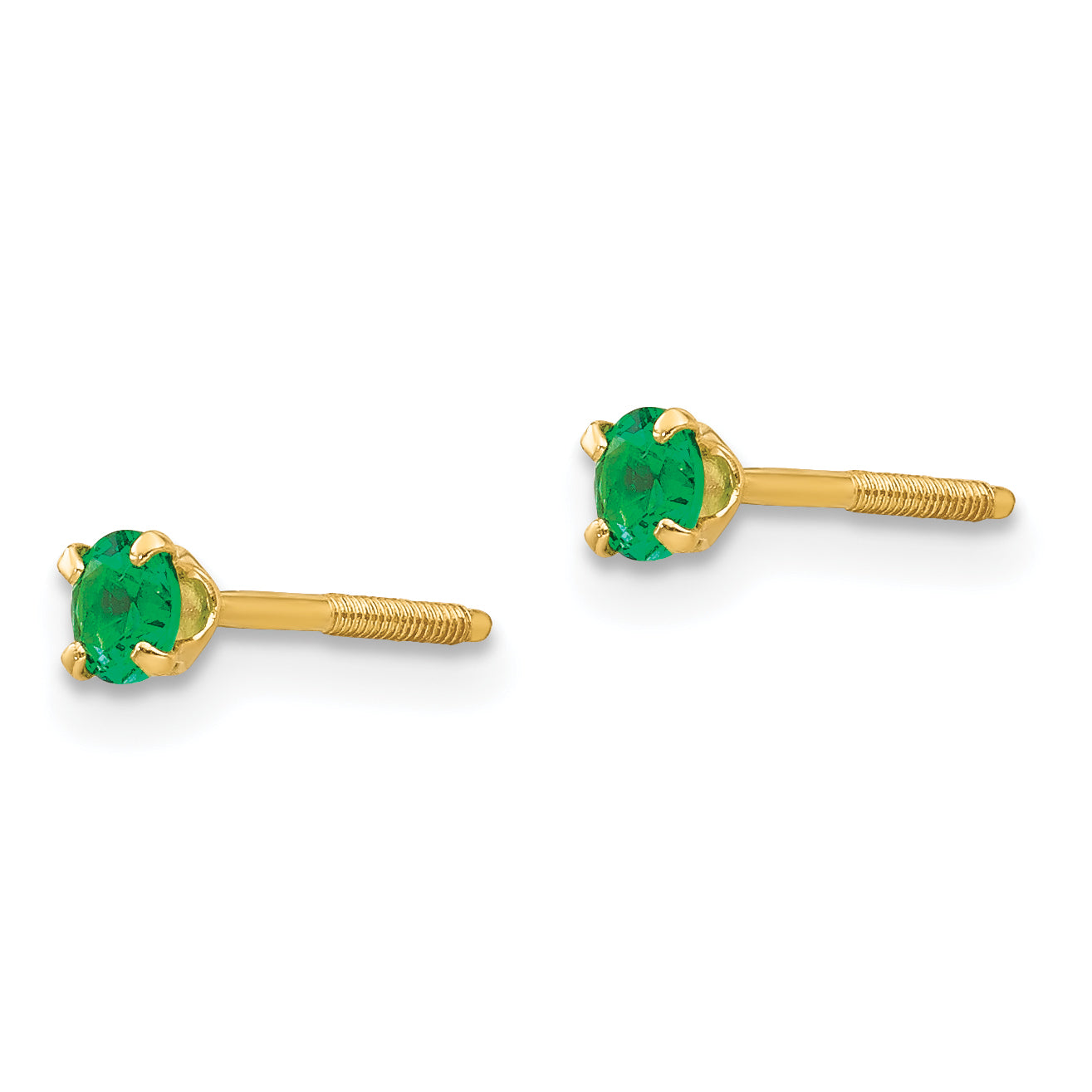 14K Gold May Birthstone Stud Earrings with Imitation Emerald, Nickel Free Secondary image