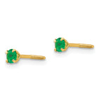 14K Gold May Birthstone Stud Earrings with Imitation Emerald, Nickel Free