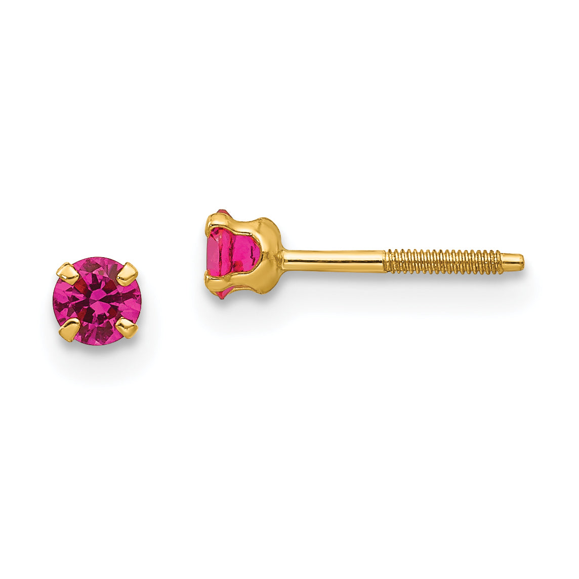 14k Madi K 3mm Imitation Ruby Birthstone Earrings (Jul)