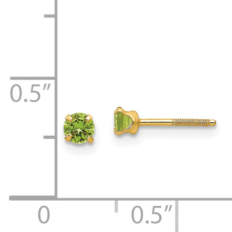 14K Gold Peridot Stud Earrings for Women with Polished Finish, Nickel-Free