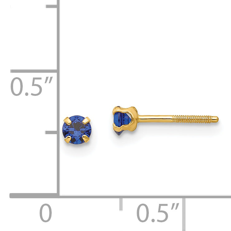 14K Gold Sapphire Birthstone Stud Earrings with Polished Finish  September