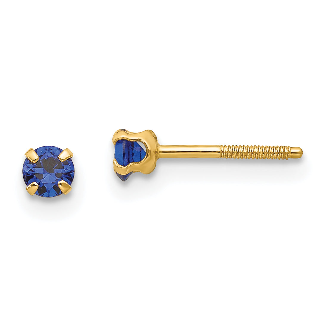 14k Madi K 3mm Imitation Sapphire Birthstone Earrings (Sep) Main image