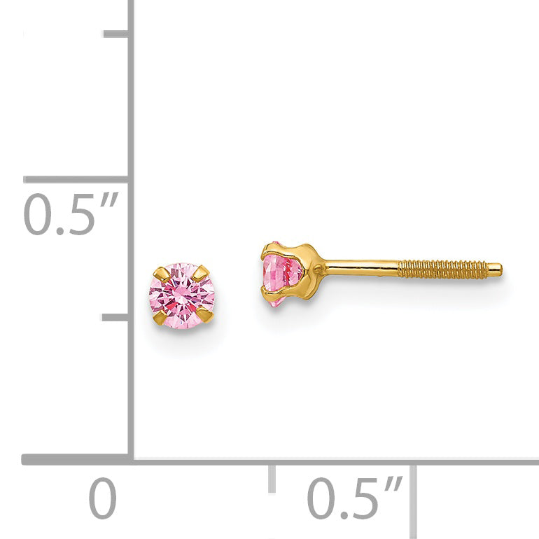 14k Madi K 3mm Imitation Pink Tourmaline Birthstone Earrings (Oct)