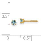 14K Gold Blue Zircon Birthstone Stud Earrings  Polished, Nickel Free