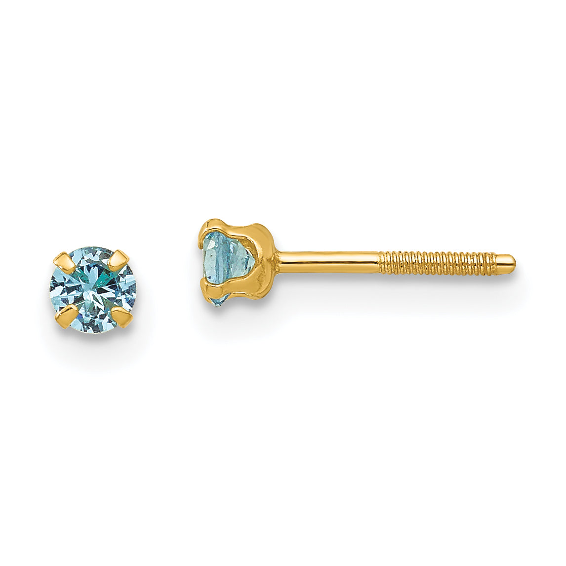 14k Madi K 3mm Imitation Blue Zircon Birthstone Earrings (Dec) Main image