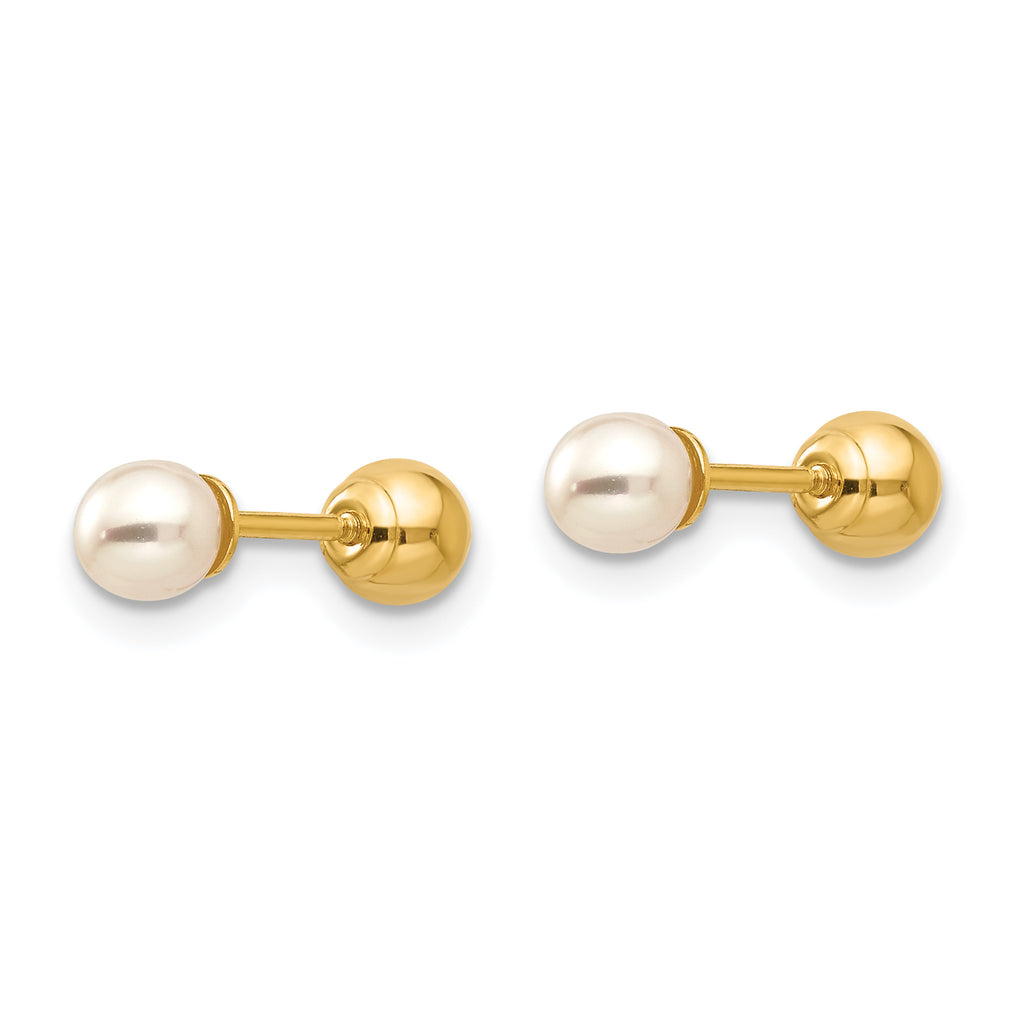 Reversible Pearl & Gold Bead Stud Earrings in 14K Yellow Gold