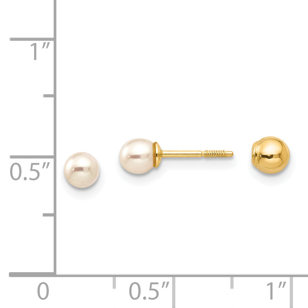 Reversible Pearl & Gold Bead Stud Earrings in 14K Yellow Gold