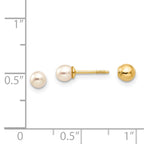 Reversible Pearl & Gold Bead Stud Earrings in 14K Yellow Gold