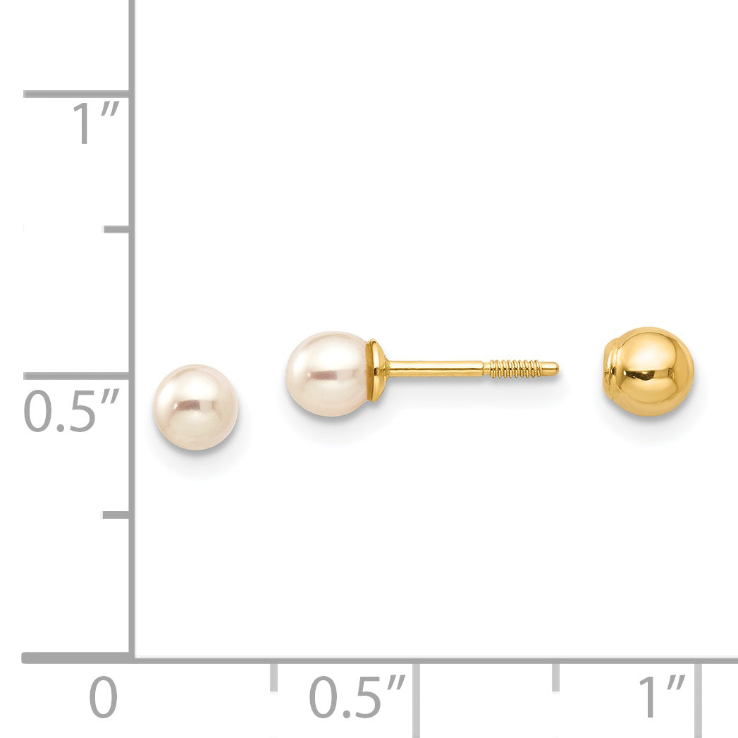 Reversible Pearl & Gold Bead Stud Earrings in 14K Yellow Gold